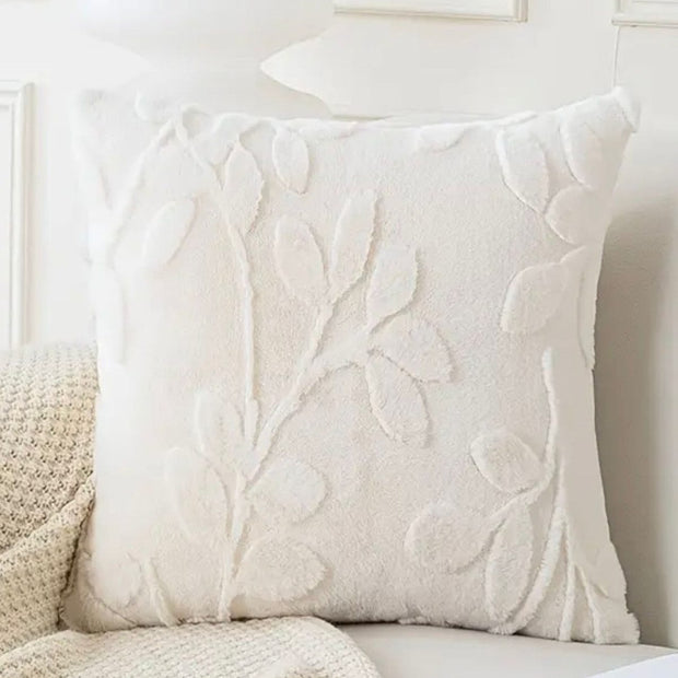 Velvet cream cushion cover with small leaf print from Starlight Express, soft furnishings accessory for cozy home decor.