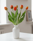 Bunch of 5 artificial tulip stems in golden sunrise color, from Starlight Express, showcasing spring flower blooms.