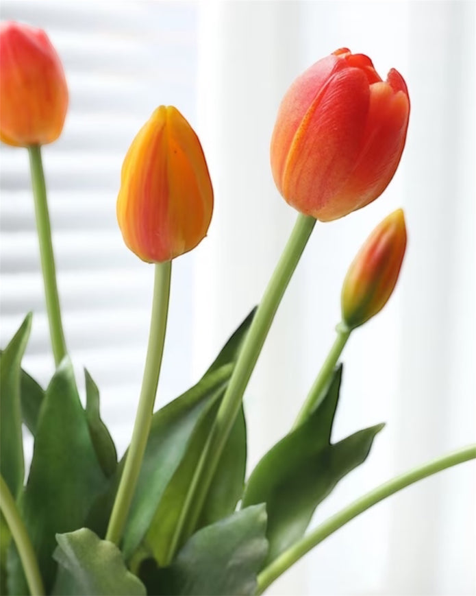 Bunch of 5 golden sunrise artificial tulip stems from Starlight Express, spring floral decor with vibrant yellow blooms