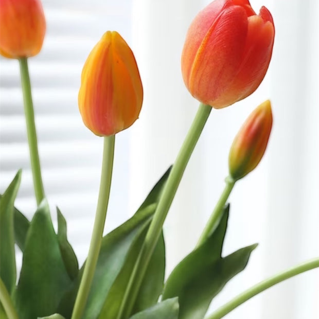 Bunch of 5 golden sunrise artificial tulip stems from Starlight Express, spring floral decor with vibrant yellow blooms