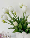 Bunch of 5 white artificial tulip stems from Starlight Express, realistic spring flowers for home or event decor.