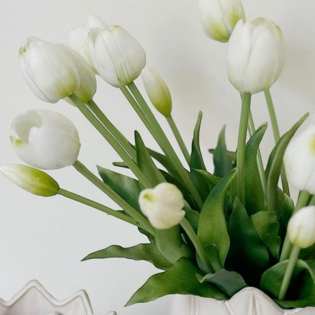 Bunch of 5 white artificial tulip stems from Starlight Express, realistic spring flowers for home or event decor.