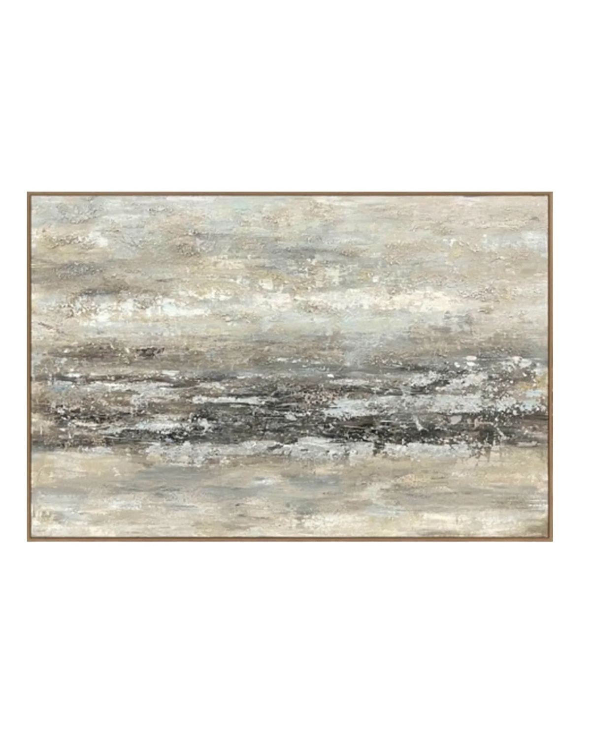Neutral abstract traverse wooden framed wall art painting on canvas by Hill Interiors, featuring modern, artistic design.