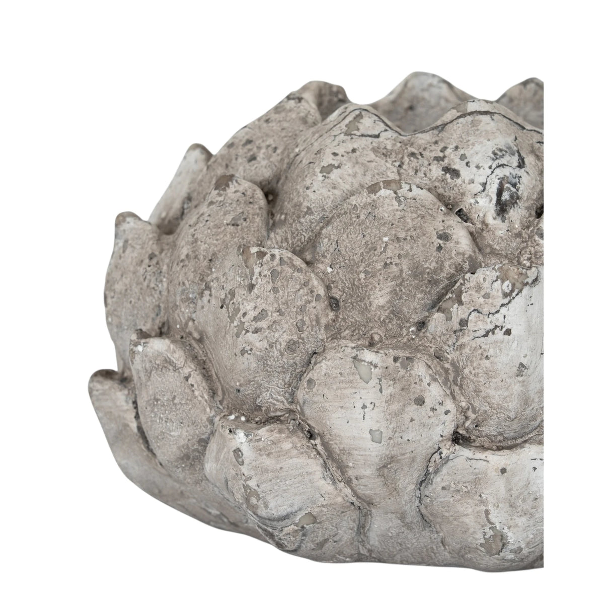 Stone concrete artichoke tealight candle holder, decorative home decor piece by Hill Interiors with a textured artichoke design.
