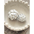Stone Concrete Decorative Artichoke, two pale stone artichokes viewed from above on a beaded dish