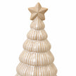Close-up of beige star and glossy ribbed ceramic tiers