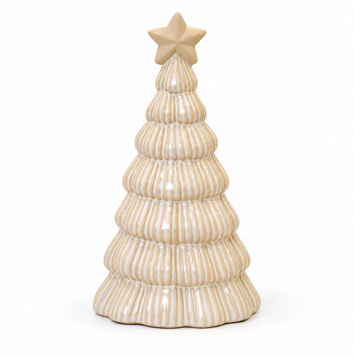 Stone glazed ribbed Christmas tree with star topper on white