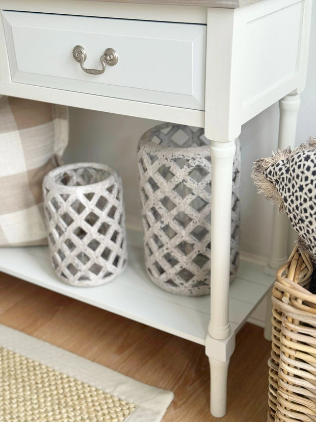 Stone Lattice Hurricane Lantern - Home DecorHome Decor - Lulu Loves Home