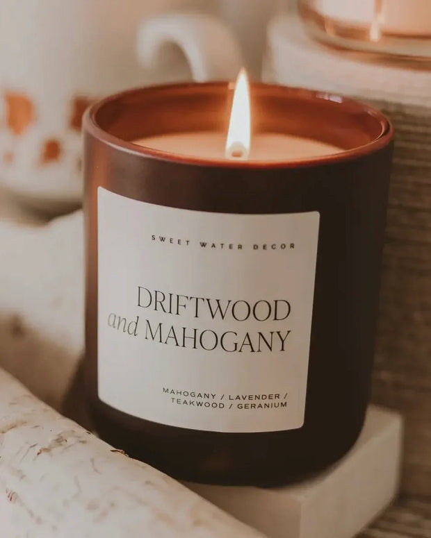 Sweet Water Decor - Black Matte Large Glass Candle Jar - Driftwood And Mahogany PRE ORDER THREE WEEK DELIVERY - CandlesCandles - Lulu Loves Home