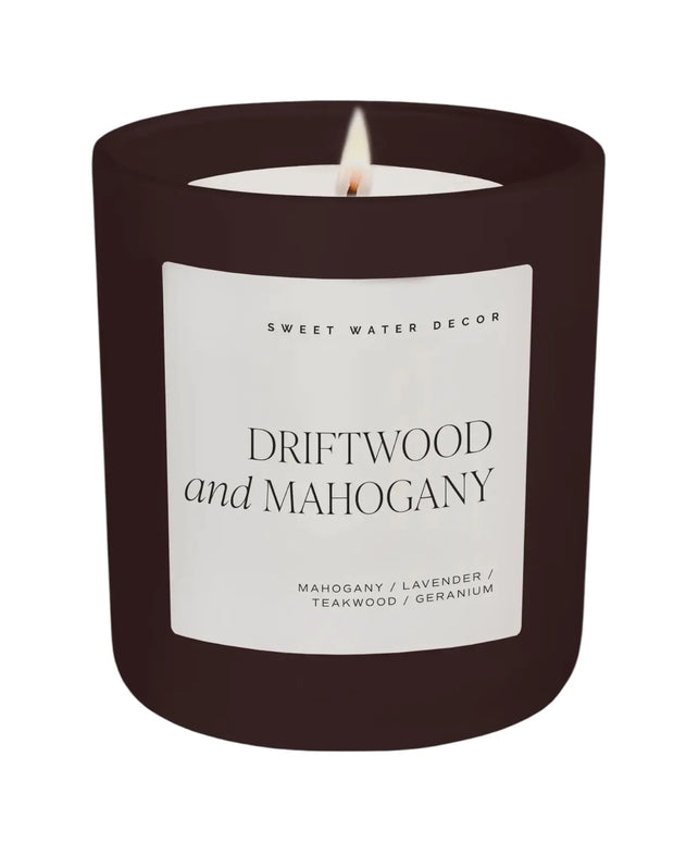 Sweet Water Decor - Black Matte Large Glass Candle Jar - Driftwood And Mahogany PRE ORDER THREE WEEK DELIVERY - CandlesCandles - Lulu Loves Home