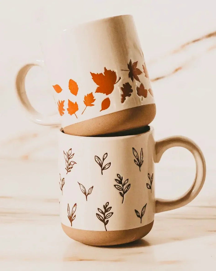 Sweet Water Decor - Cream Glazed Ceramic Mug - Brown Leaves - Kitchen & DiningKitchen & Dining - Lulu Loves Home
