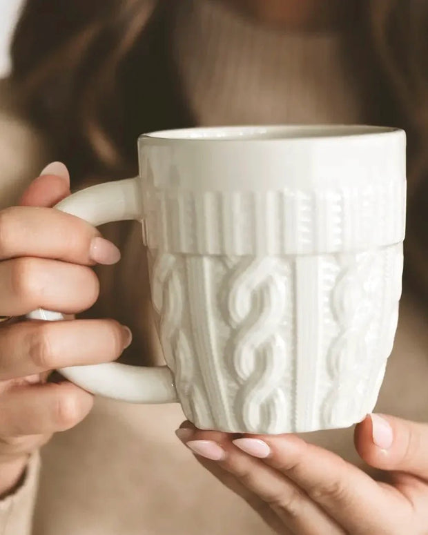Sweet Water Decor - Cream Glazed Ceramic Mug - Cable Knit Pattern PRE ORDER THREE WEEK DELIVERY - Kitchen & DiningKitchen & Dining - Lulu Loves Home