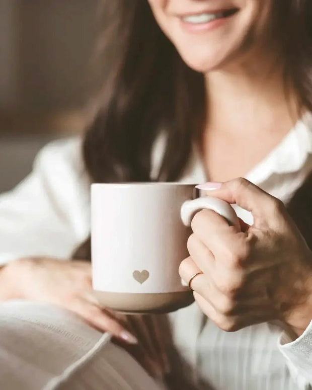 Sweet Water Decor - Cream Glazed Ceramic Mug - Cream Heart PRE ORDER THREE WEEK DELIVERY - Kitchen & DiningKitchen & Dining - Lulu Loves Home