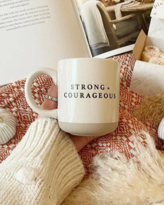 Sweet Water Decor - Cream Glazed Ceramic Mug - Strong + Courageous - Kitchen & DiningKitchen & Dining - Lulu Loves Home