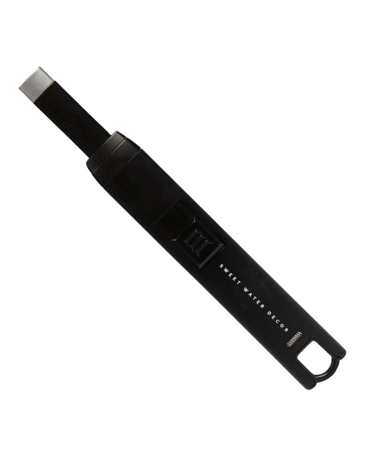 Sweet Water Decor electric rechargeable black candle lighter for home decor, with a sleek design and safety features.
