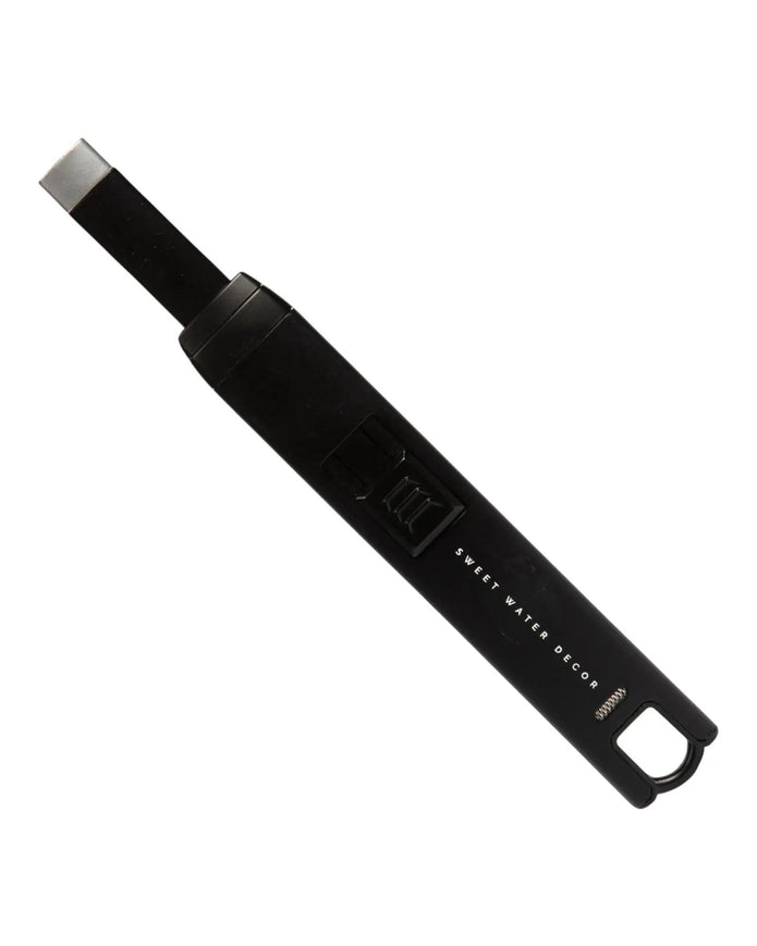 Sweet Water Decor electric rechargeable black candle lighter for home decor, with a sleek design and safety features.