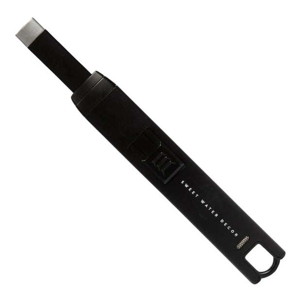 Sweet Water Decor electric rechargeable black candle lighter for home decor, with a sleek design and safety features.