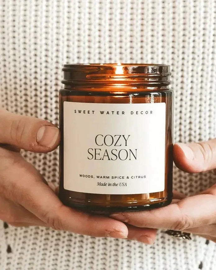 Sweet Water Decor Warm and Cozy Candle - Brown Glass - Seasonal Decor - AutumnSeasonal Decor - Autumn - Lulu Loves Home
