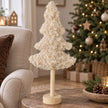 Cream tall boucle Christmas tree with wooden base, decorative holiday centerpiece by Heaven Sends