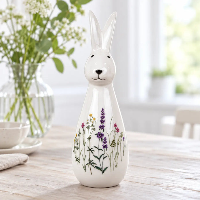 Satchville Tall Meadow Rabbit spring decoration with a tall brown rabbit design, surrounded by meadow flowers