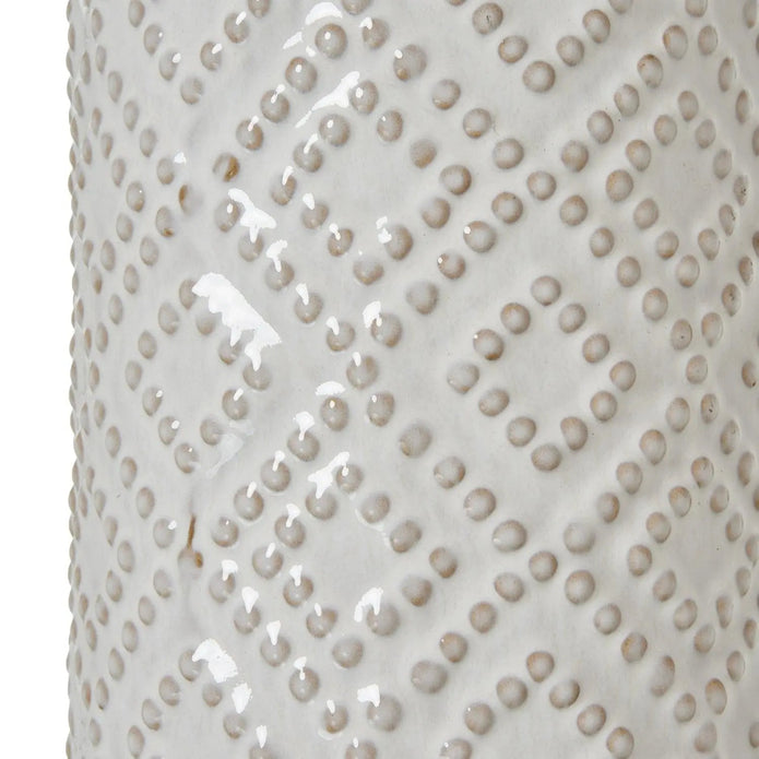 Tall White Beaded Ceramic Lamp With Linen Shade - LightingLighting - Lulu Loves Home