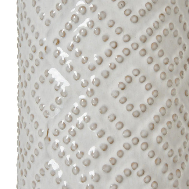 Tall White Beaded Ceramic Lamp With Linen Shade - LightingLighting - Lulu Loves Home