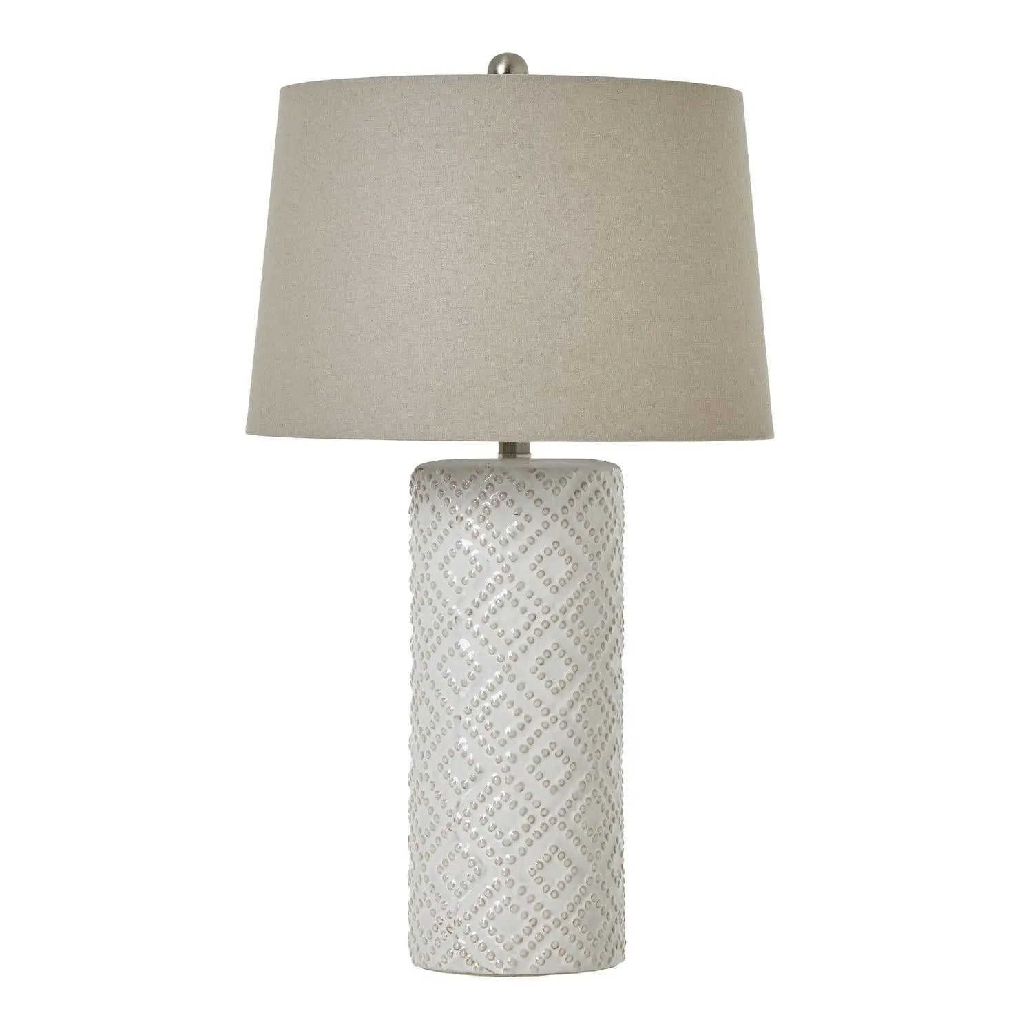 Tall White Beaded Ceramic Lamp With Linen Shade - LightingLighting - Lulu Loves Home