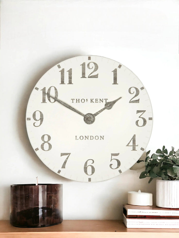 Thomas Kent 12” Arabic Wall Clock Limestone White - ClocksClocks - Lulu Loves Home