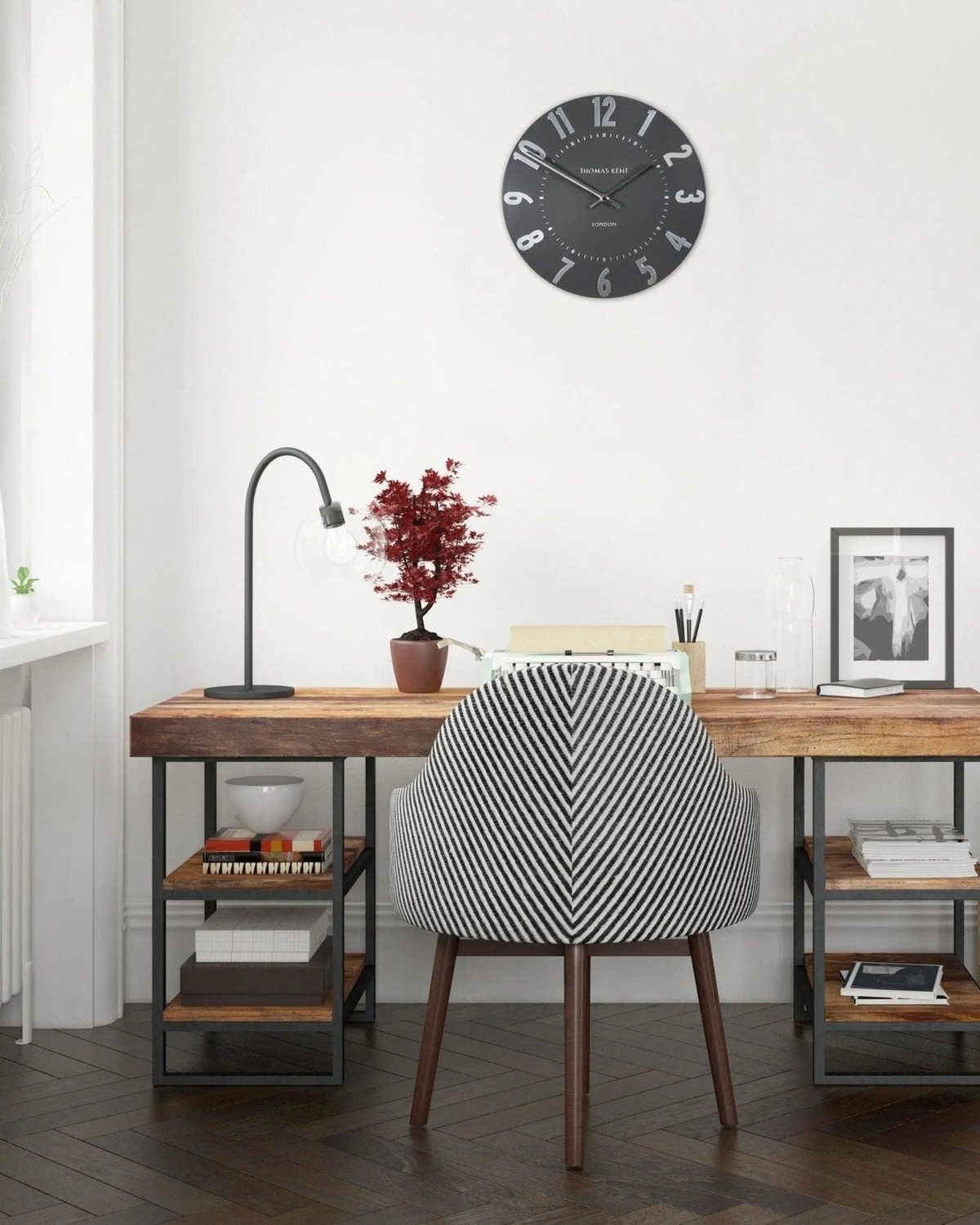 Thomas Kent 12” Mulberry Wall Clock Graphite Silver - ClocksClocks - Lulu Loves Home