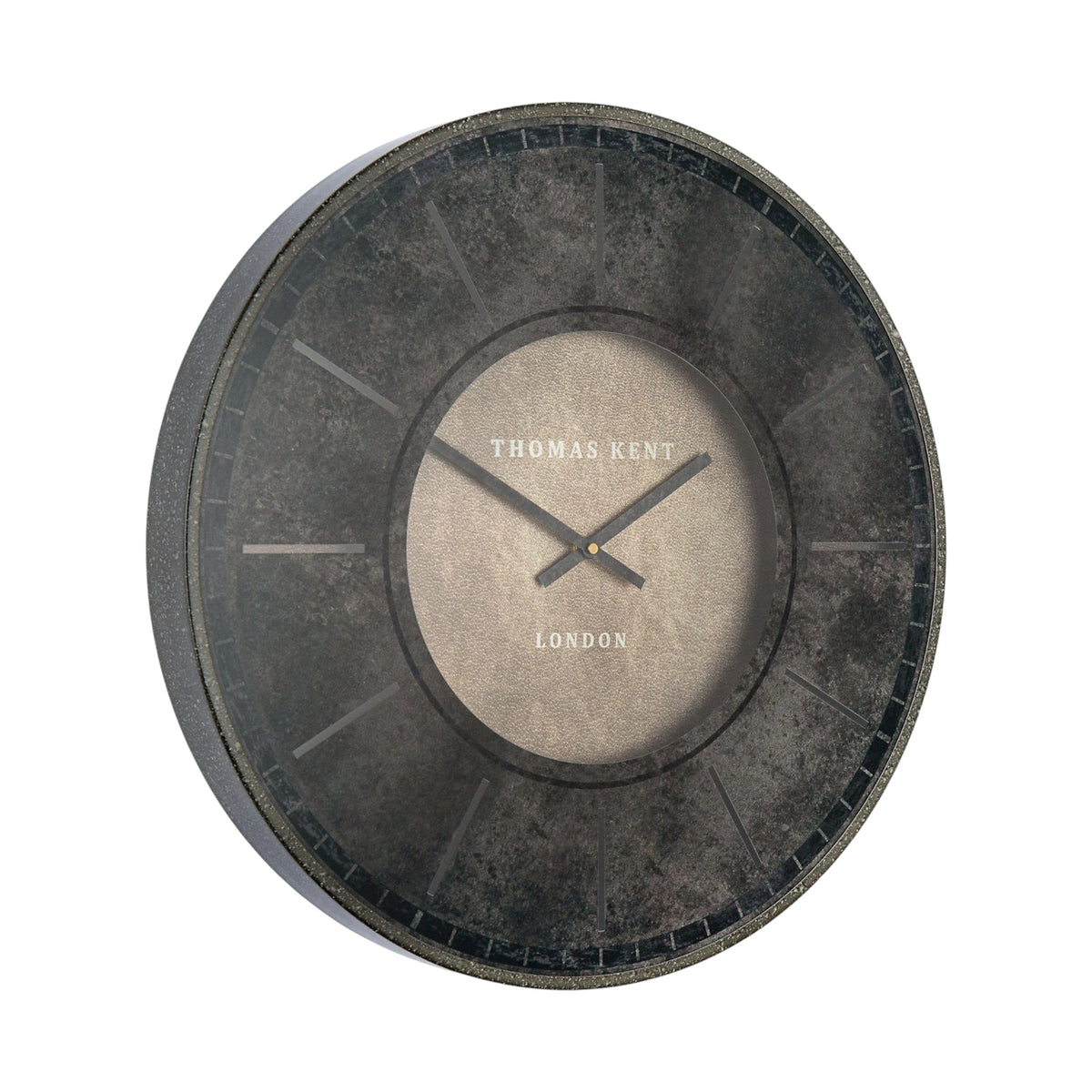 Thomas Kent Florentine 21-inch smoke wall clock with black hands and Roman numerals, featuring a modern vintage design.