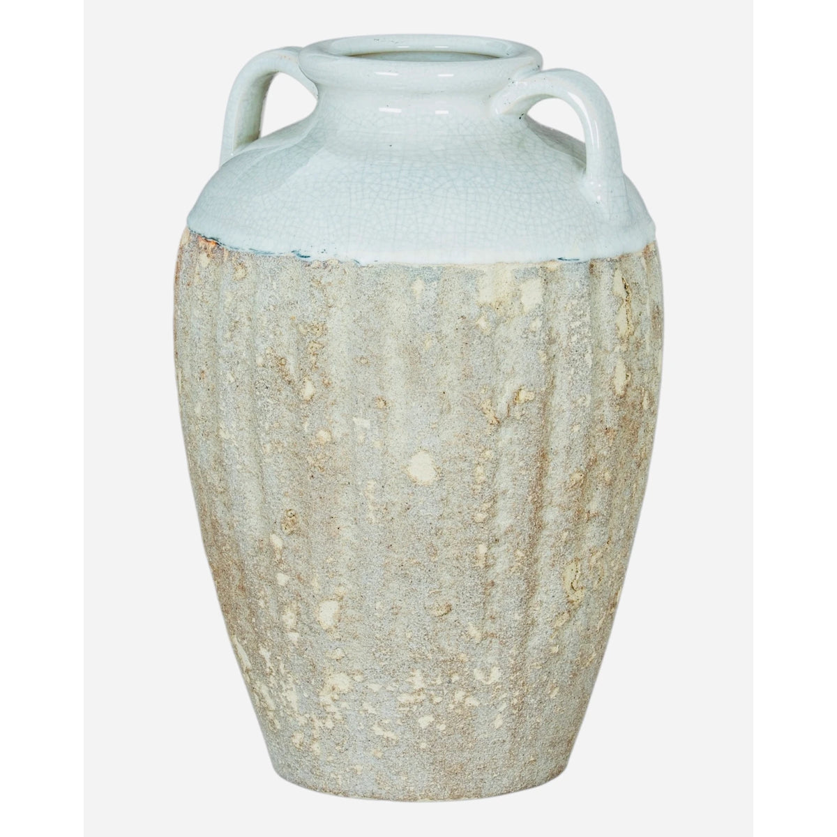 Thorne White and Beige Amphora rustic vase by Hill Interiors, featuring a classic ceramic design with a textured finish.
