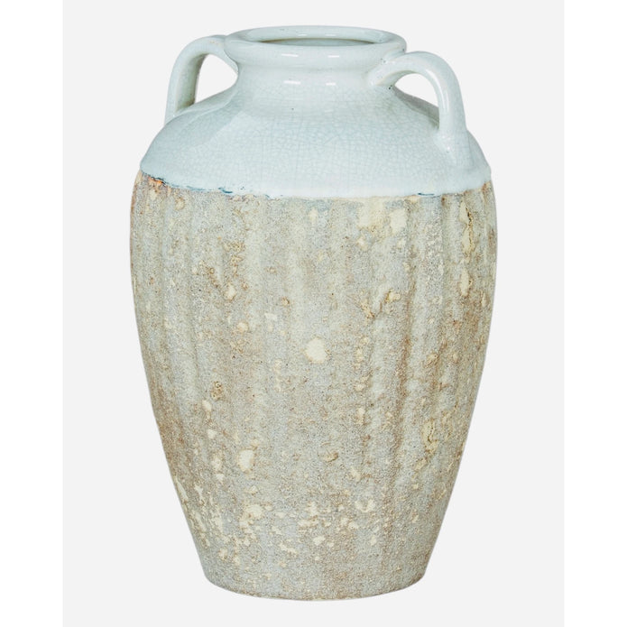 Thorne White and Beige Amphora rustic vase by Hill Interiors, featuring a classic ceramic design with a textured finish.