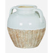 White and beige amphora rustic vase with textured surface and vintage design, perfect for rustic home decor.