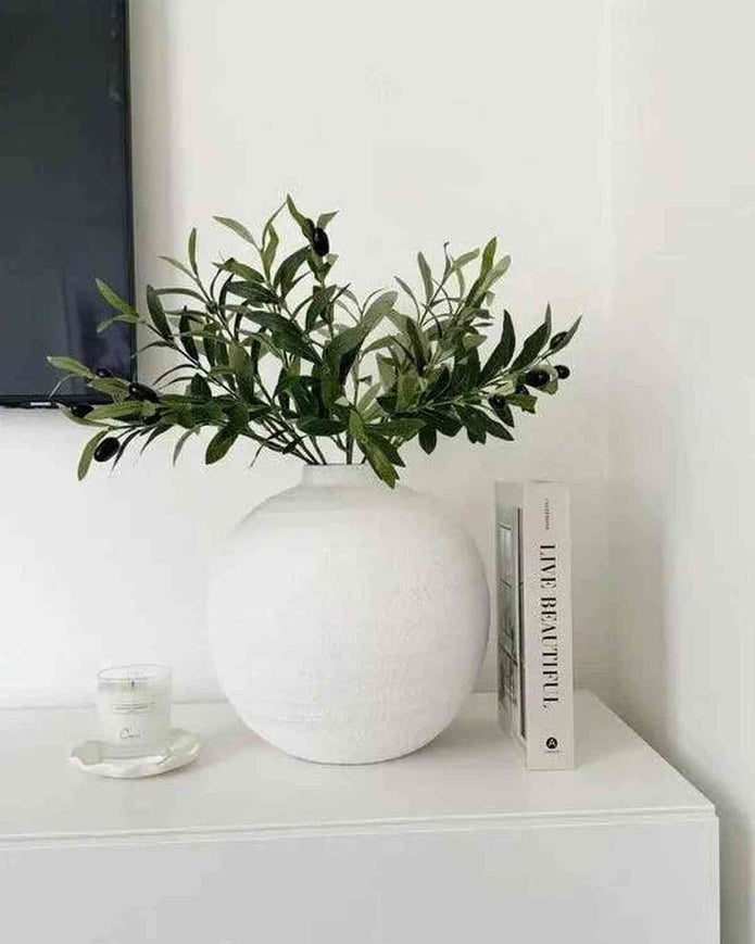 Tiber Matt White Stone Vase - VasesVases - Lulu Loves Home