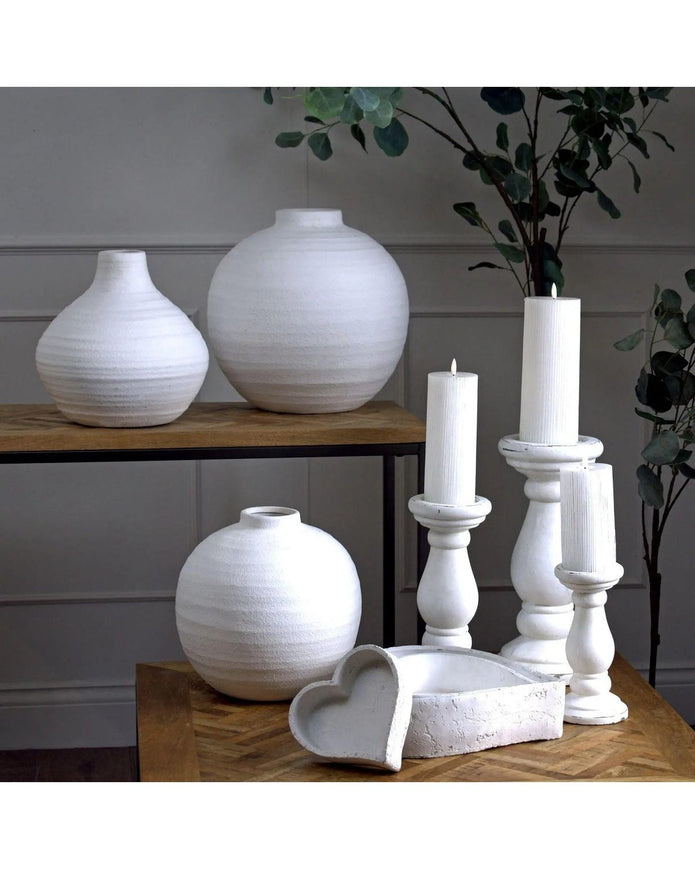 Tiber Matt White Stone Vase - VasesVases - Lulu Loves Home