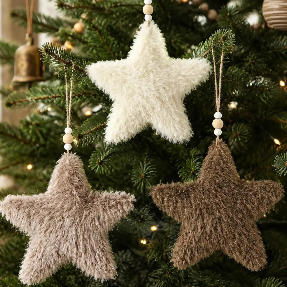 Neutral Hanging Fluffy Star, close-up product detail