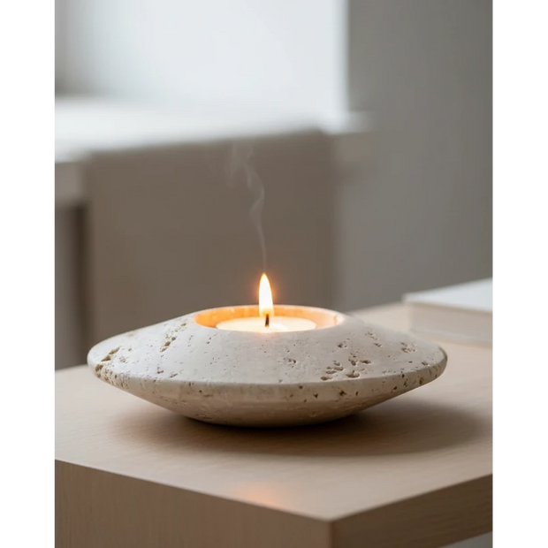 Travertine Disk Tea Light Holder