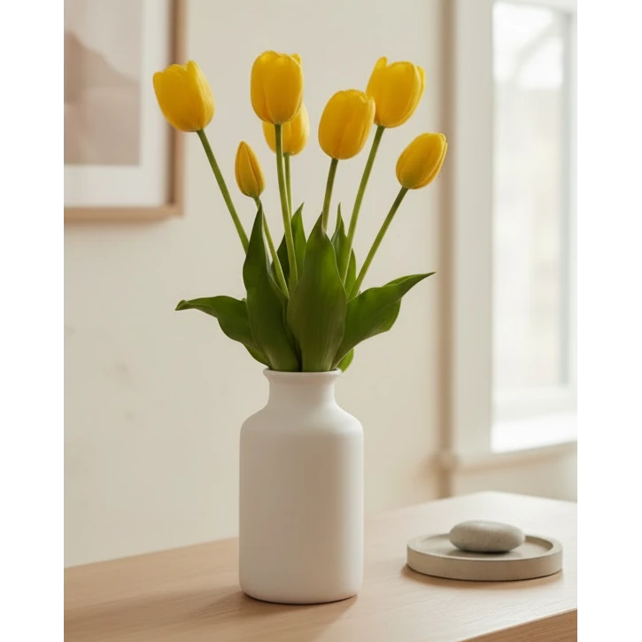 Bunch of five yellow artificial tulip stems from Starlight Express, perfect for spring floral arrangements.