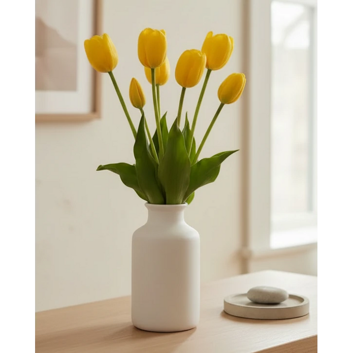 Bunch of five yellow artificial tulip stems from Starlight Express, perfect for spring floral arrangements.