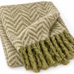 Tweedie green brushed herringbone throw close-up of brushed chevron weave and twisted fringe