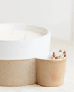 Two Toned Ceramic Candle with Match Pot Holder - Lulu Loves Home