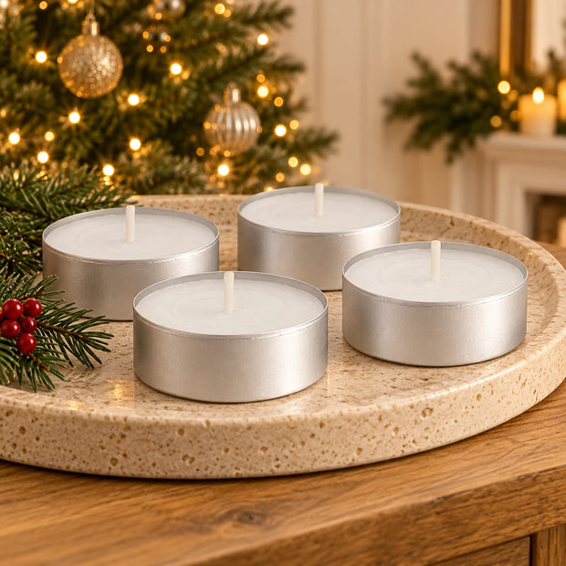 Ancient Wisdom unscented large maxi tealights, set of four white candles
