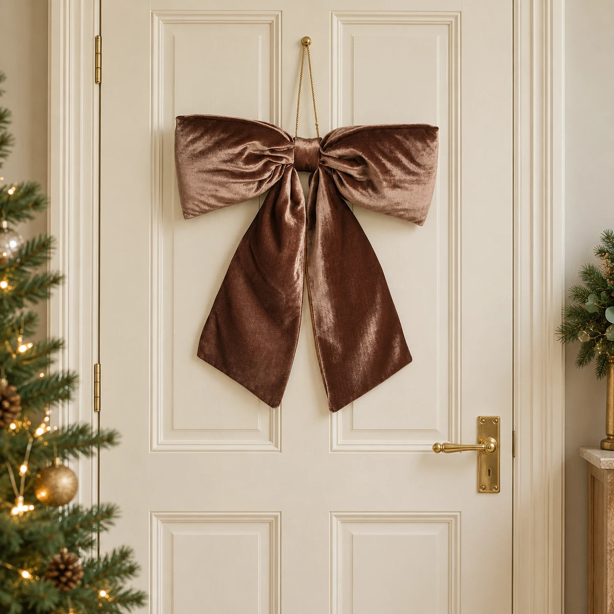 Widdop & Co velvet chocolate brown Christmas bow for door décor