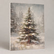 Angled studio view of the snowy tree print and thin edge of the Vintage Christmas Tree canvas board