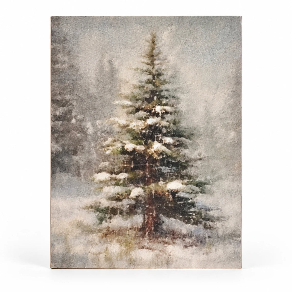 Vintage Christmas Tree canvas board shown unframed against a white studio background