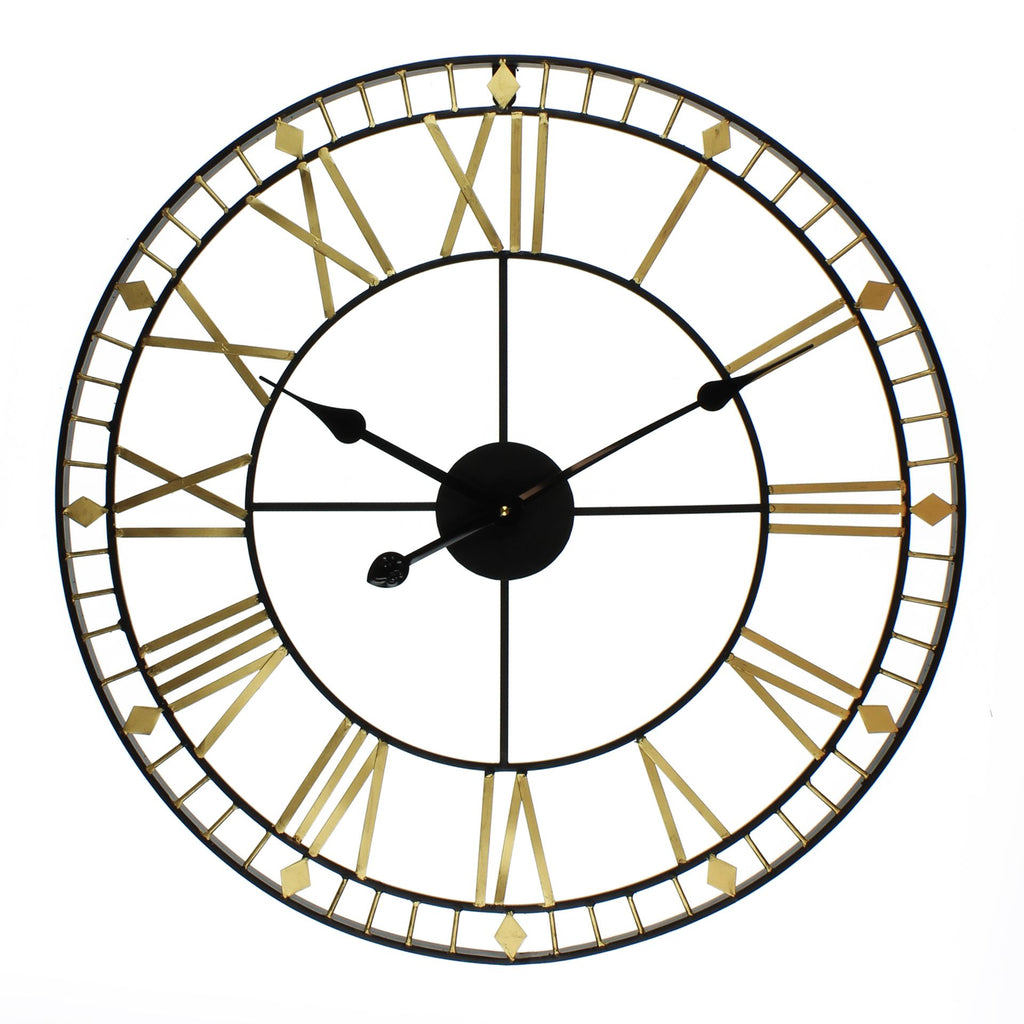 Black And Brass Metal Cut Out Skeleton Roman Numeral Clock