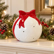 Satchville white Christmas bauble with red bow hanging ornament