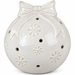 White ceramic Christmas bauble with bow and snowflake detail - large detail