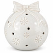 White ceramic Christmas bauble with bow and snowflake detail - large studio