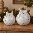 White ceramic Christmas bauble with bow and snowflake detail - pair hero